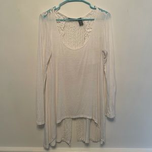 Sz Sm Cream Shabby Chic Long Sleeve Open Back Crocheted Top by BKEred